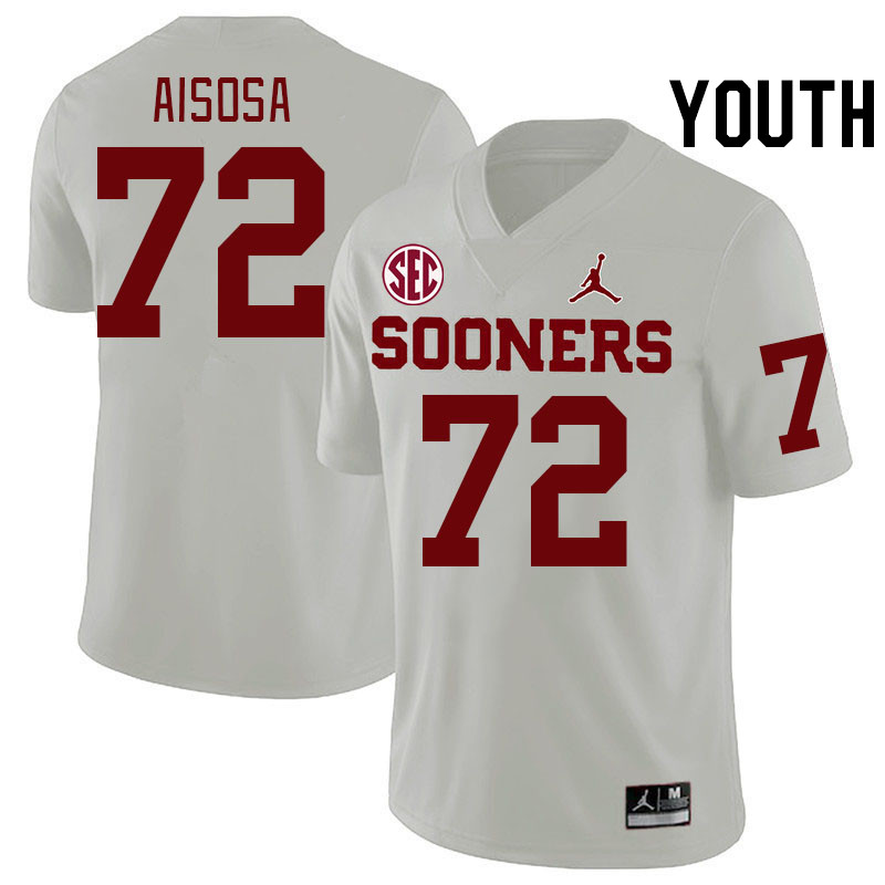 Youth #72 Josh Aisosa Oklahoma Sooners 2024 SEC Conference College Football Jerseys-White